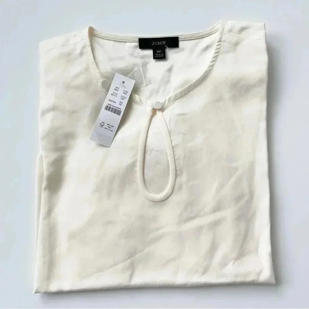 J. Crew Petite Puff-sleeve satin-back crepe top in Ivory Size SP PS NWT